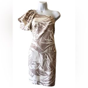 Reiss one-shoulder silk dress in palm print size 4